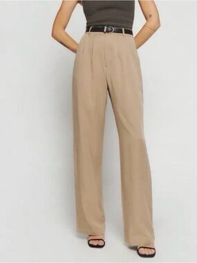 Reformation Mason Pant in Khaki: High-Waisted Pleated Trouser